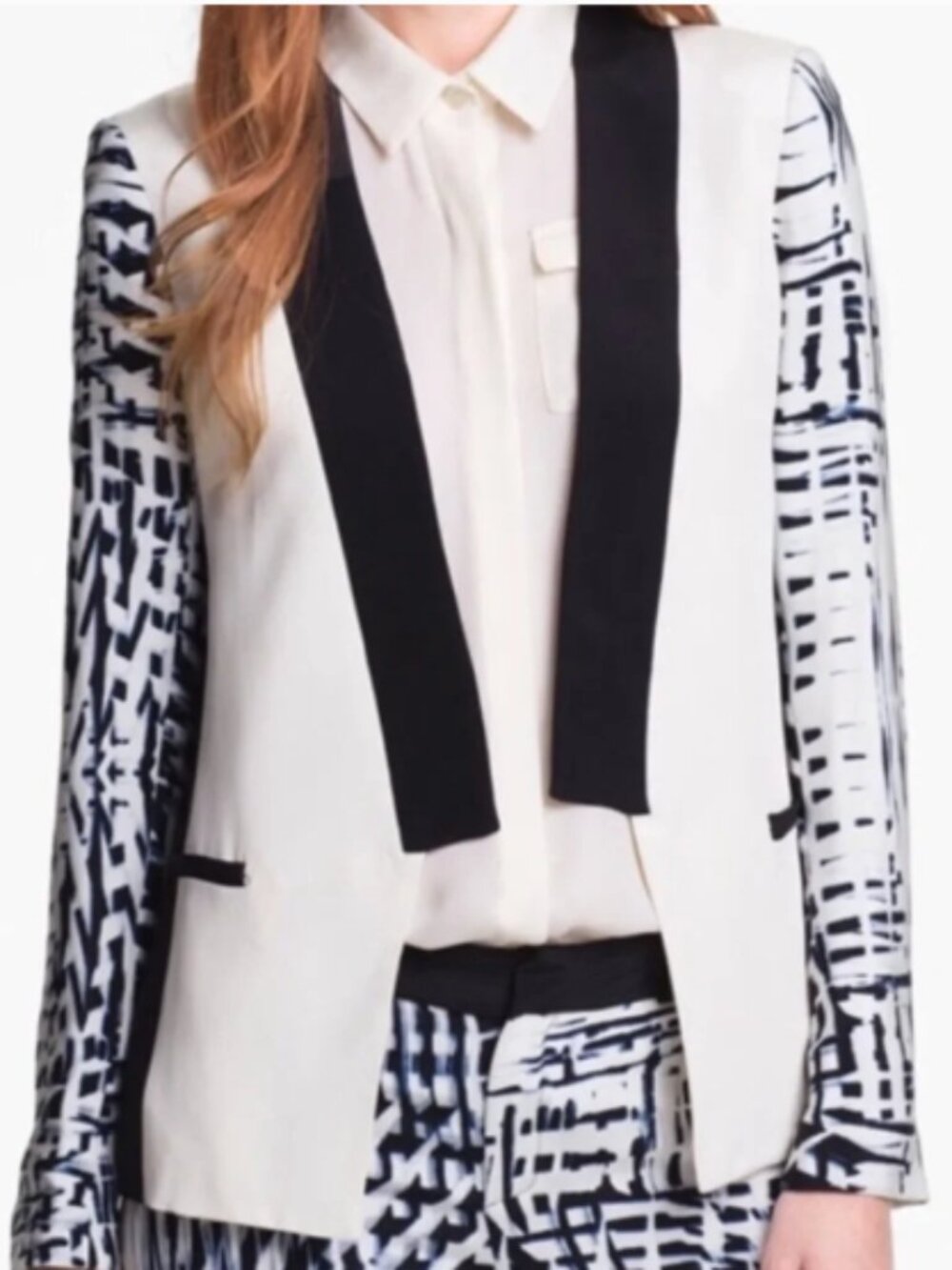 PARKER Reef 100% Silk graphic print Color Blocked Blazer